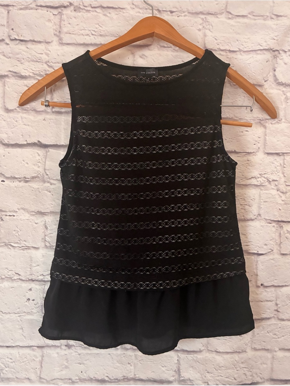 The Limited Black Lace-Overlay Sleeveless Peplum Top - Small